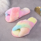 Cream White Cross Band Fuzzy Slippers OMFORT