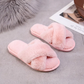 Cream White Cross Band Fuzzy Slippers OMFORT
