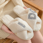 I DO Glitter Cross Band Fuzzy Slippers OMFORT