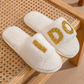 I DO Glitter Letter Fuzzy Slide Slippers OMFORT