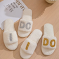 I DO Glitter Letter Fuzzy Slide Slippers OMFORT