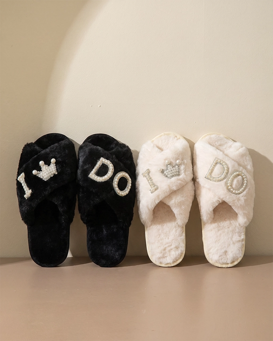 Pearl Crown & Letter Embellished Bride Slippers OMFORT