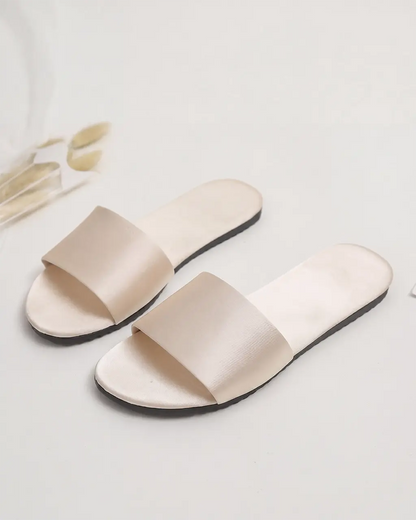 Solid Color Satin Slide Slippers OMFORT