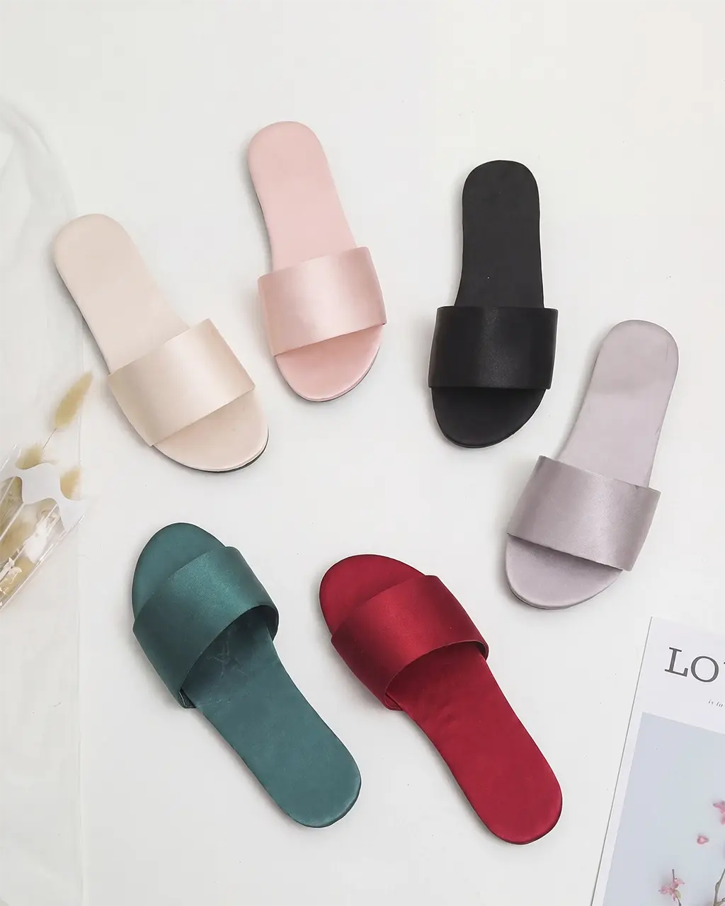Solid Color Satin Slide Slippers OMFORT