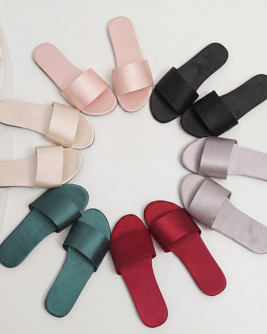 Solid Color Satin Slide Slippers OMFORT