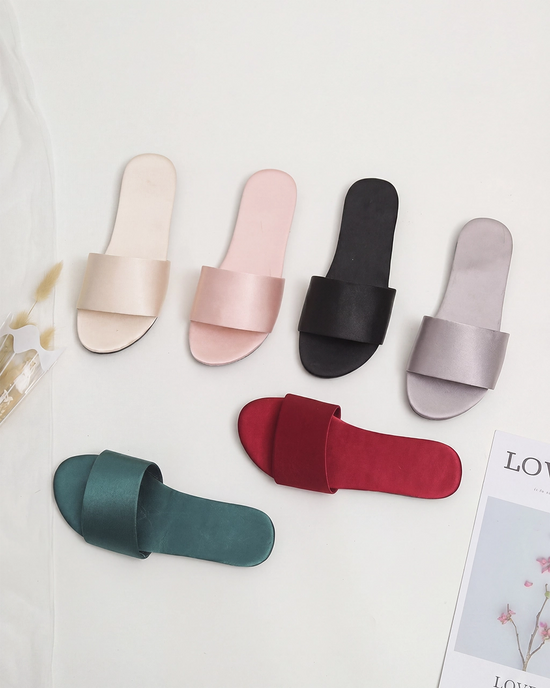 Solid Color Satin Slide Slippers OMFORT