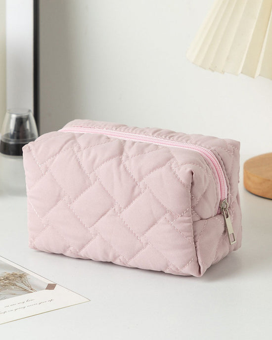 Soft Quilted Cosmetic Pouch with Zipper OMFORT