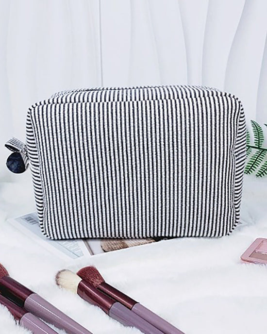 Classic Striped Makeup Bag with Zipper OMFORT