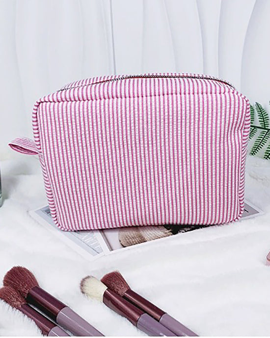 Classic Striped Makeup Bag with Zipper OMFORT