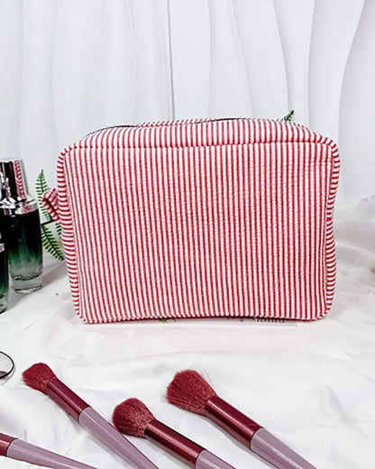 Classic Striped Makeup Bag with Zipper OMFORT