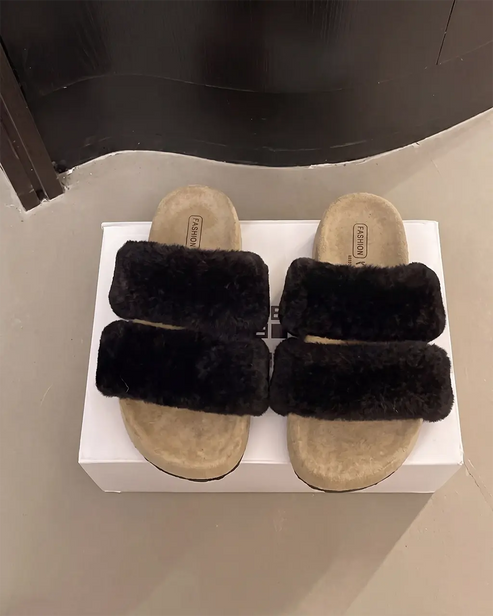 Cozy Double Strap Fuzzy Indoor & Outdoor Slippers OMFORT