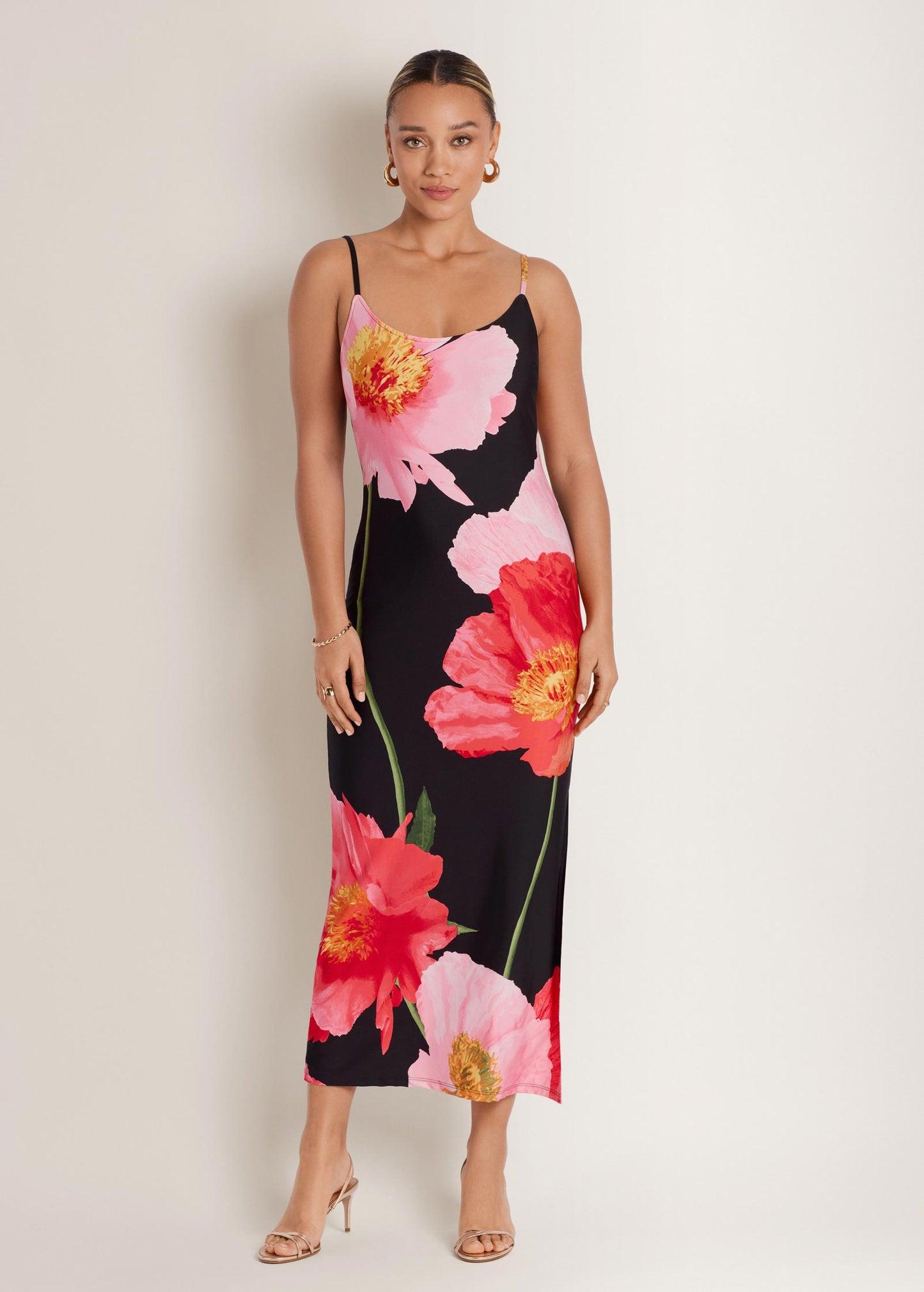 Large Poppies Maxi Dress - Black Floral OMFORT
