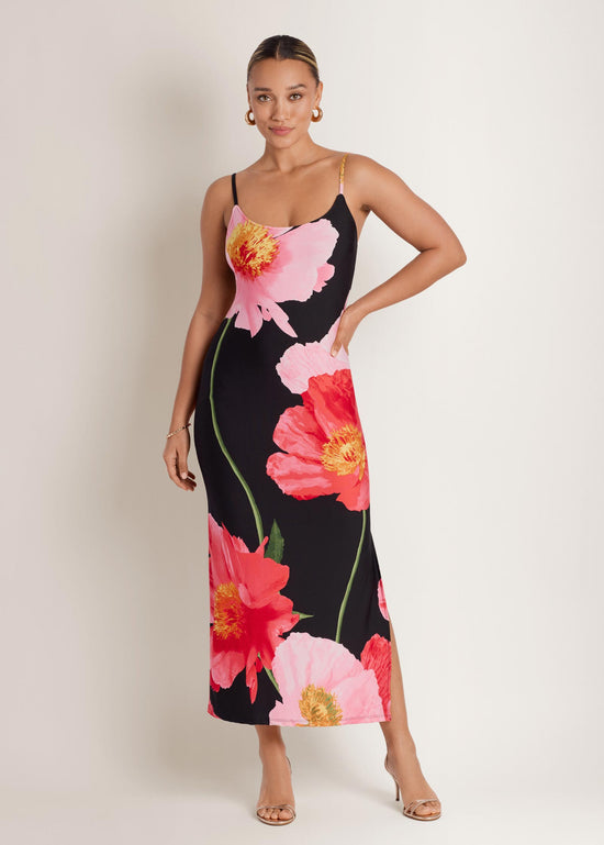 Large Poppies Maxi Dress - Black Floral OMFORT
