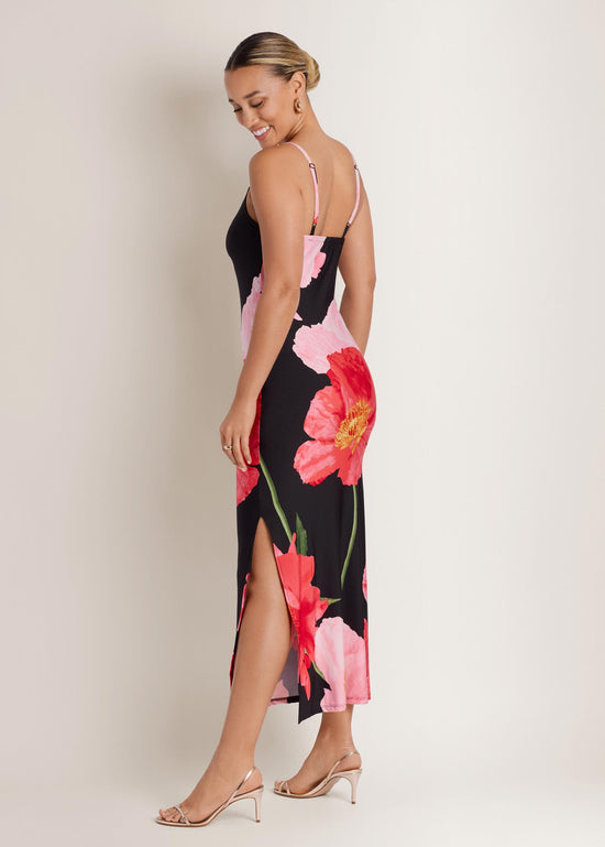 Large Poppies Maxi Dress - Black Floral OMFORT