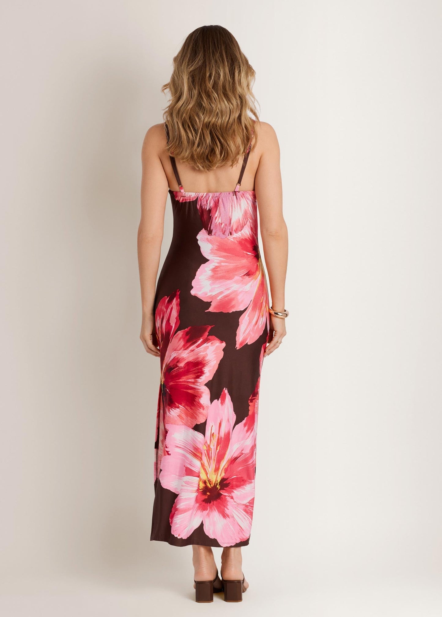 Hibiscus Floral Maxi Dress - Brown Floral OMFORT
