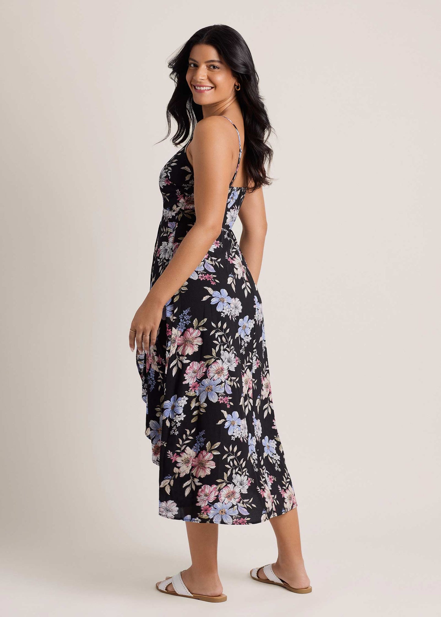 Spring Blossoms Wrap Dress - Black Mauve Floral OMFORT