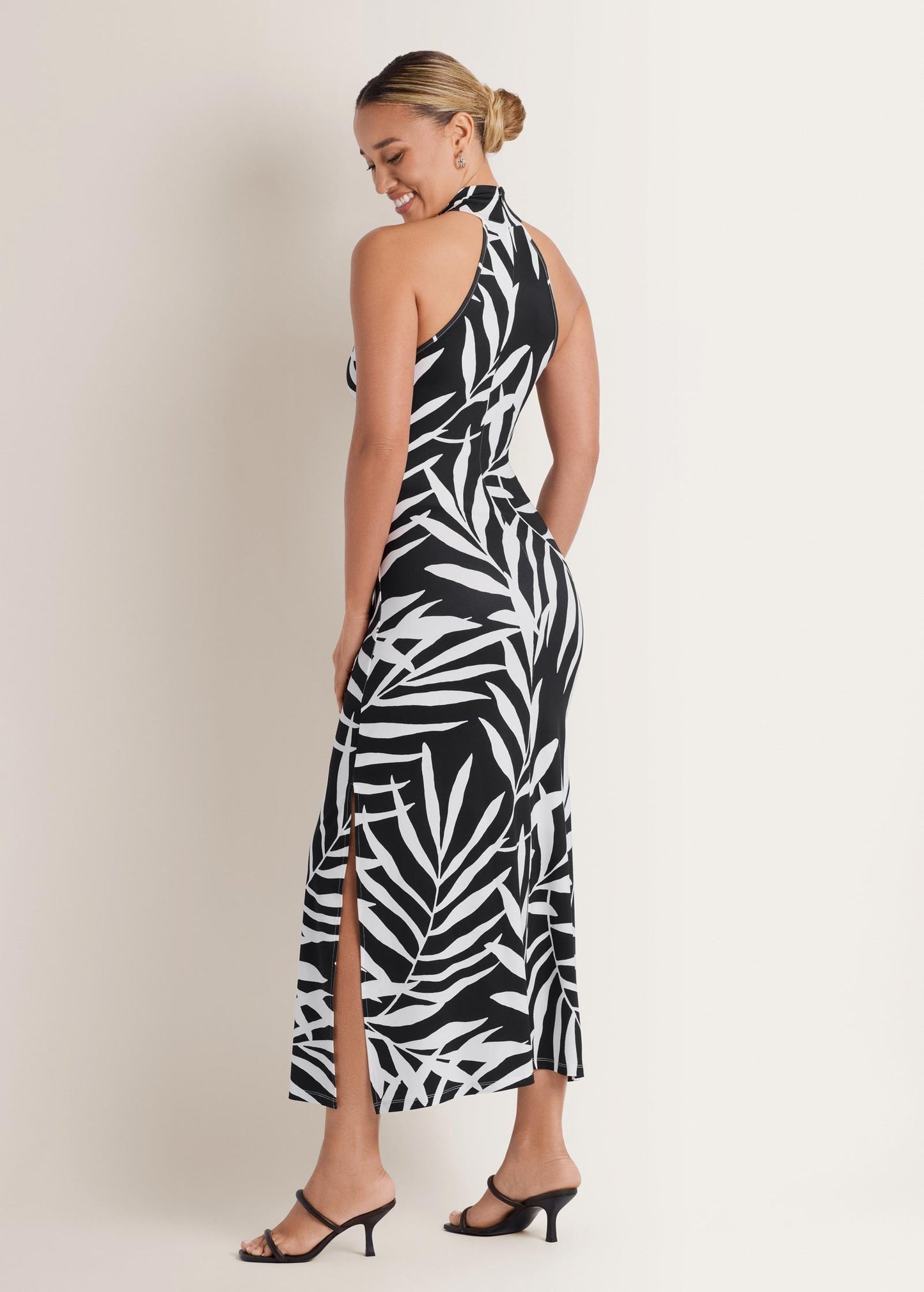 High Neck Midi Dress - Bicolor Palm OMFORT