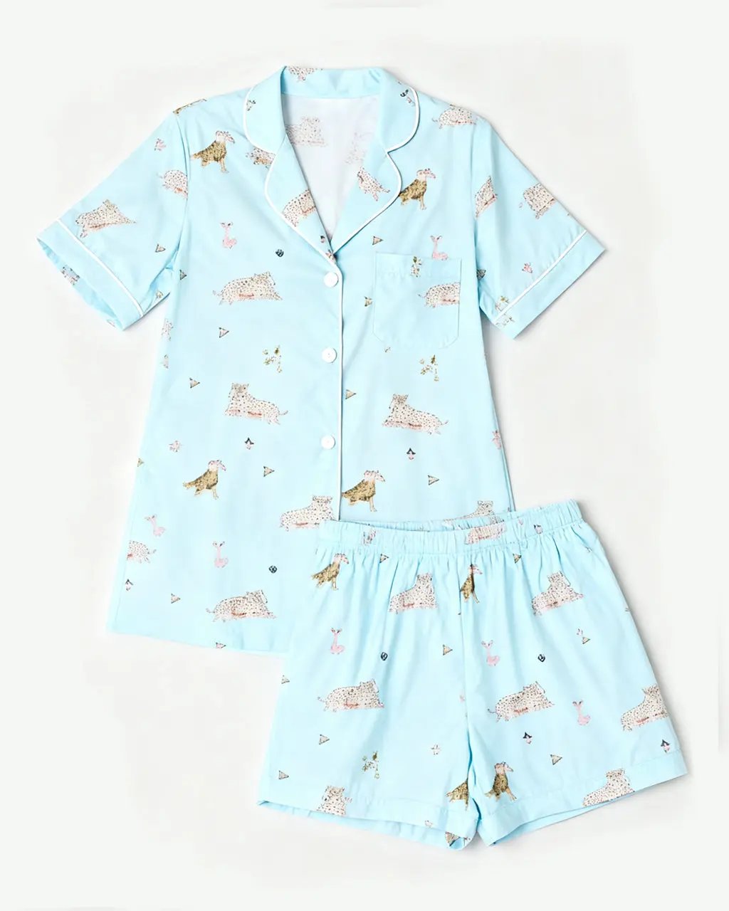 Lapel Leopard Print Shirt Dress Pajama Set OMFORT