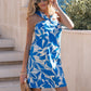 Azure Blue Print Halter Neck Mini Dress OMFORT