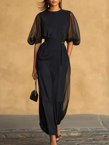 Elegant Two Piece Sheer Sleeve Top And Skirt Set omfort