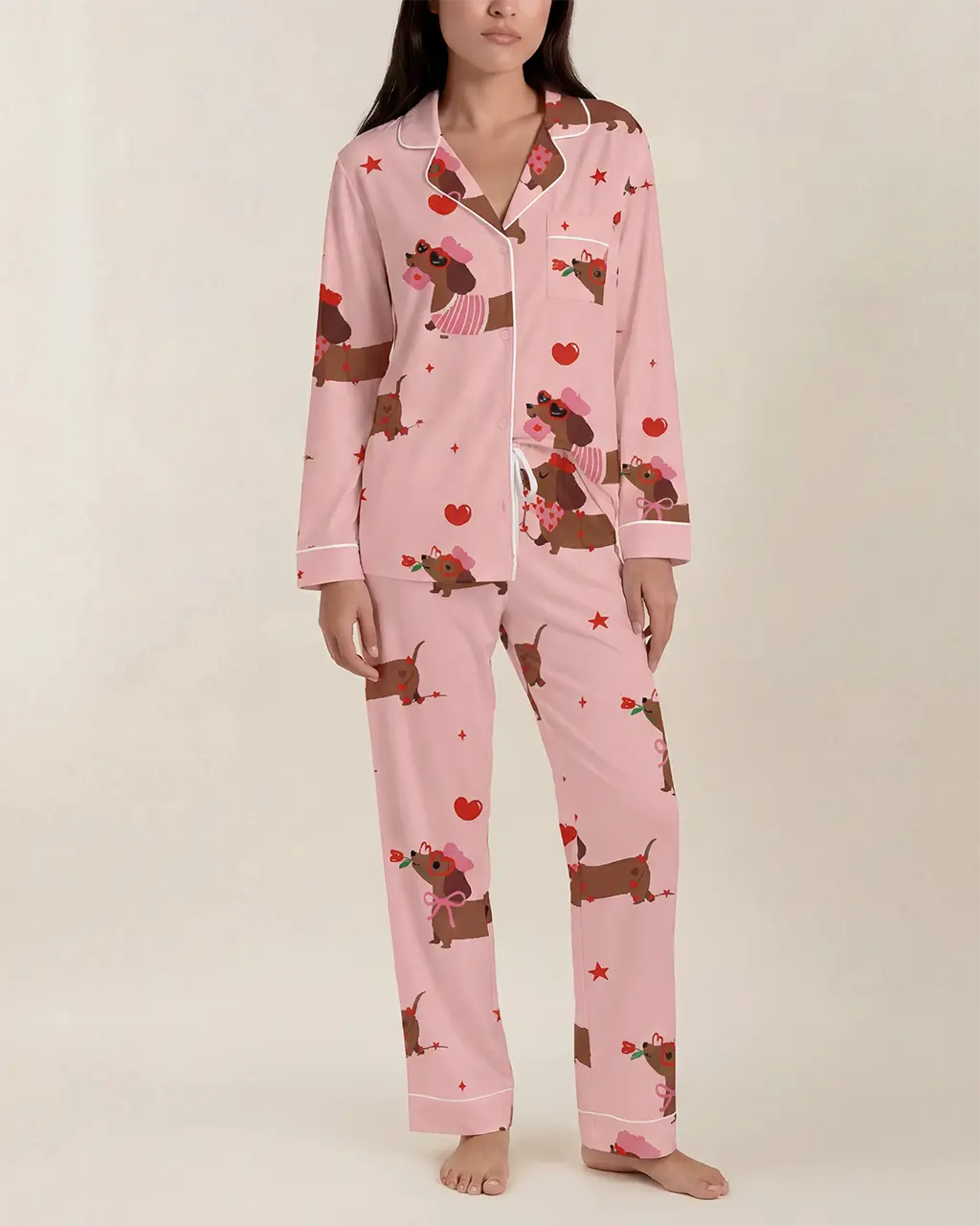 Valentine Dachshund Dog Pattern Pajama Set - OMFORT