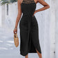 Halter Tie Criss Cross Front Knit Jacquard Textured Slit Dress Casual Hollow-out Draped Vacation Dress Omfort