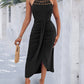Halter Tie Criss Cross Front Knit Jacquard Textured Slit Dress Casual Hollow-out Draped Vacation Dress Omfort