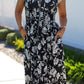 Black and White Floral Print Smocked Midi Dress OMFORT