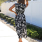 Black and White Floral Print Smocked Midi Dress OMFORT