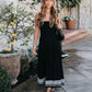 Black Strapless Embroidered Midi Dress OMFORT