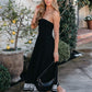 Black Strapless Embroidered Midi Dress OMFORT