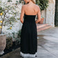 Black Strapless Embroidered Midi Dress OMFORT