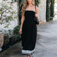 Black Strapless Embroidered Midi Dress OMFORT
