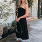 Black Strapless Embroidered Midi Dress OMFORT