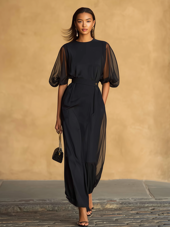 Elegant Two Piece Sheer Sleeve Top And Skirt Set omfort