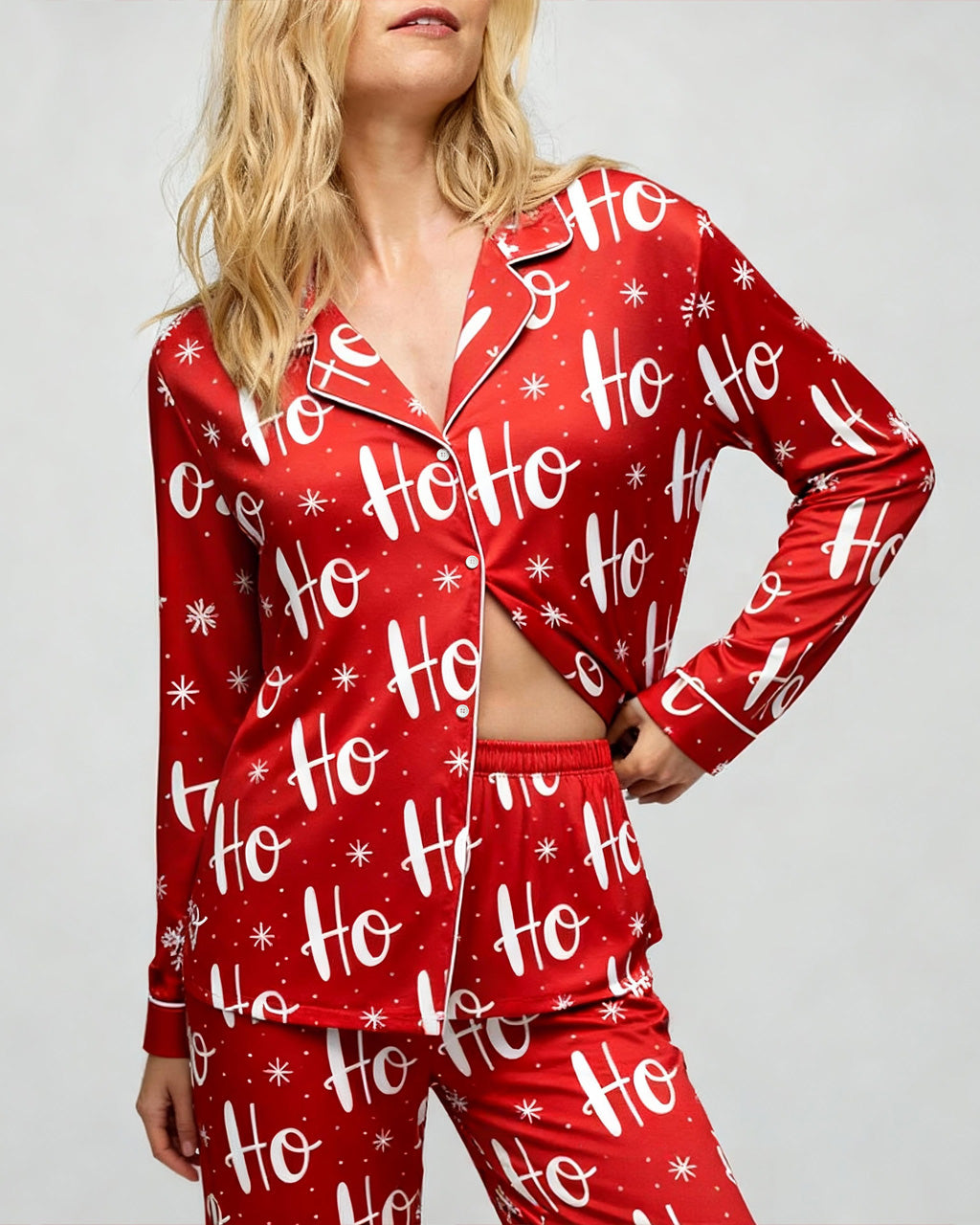 Christmas Hoho Snowflake Print Pajama Set OMFORT