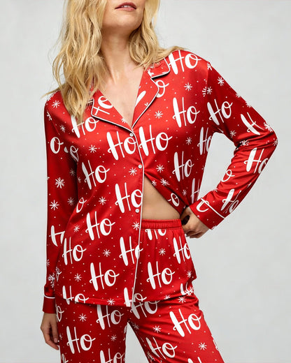 Christmas Hoho Snowflake Print Pajama Set OMFORT