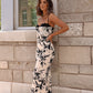 Cream and Black Print Built-in-Bra Midi Dress OMFORT