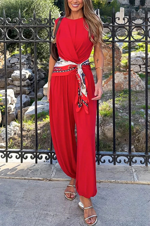 Athena Ruched Drape Neck Bodysuit and High Rise Elastic Waist Lantern Pants Set OMFORT