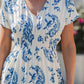 Easton Blue Floral Print Smock Tiered Midi Dress OMFORT