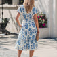 Easton Blue Floral Print Smock Tiered Midi Dress OMFORT