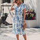 Easton Blue Print Smock Tiered Midi Dress OMFORT