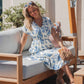 Easton Blue Print Smock Tiered Midi Dress OMFORT