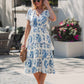 Easton Blue Print Smock Tiered Midi Dress OMFORT