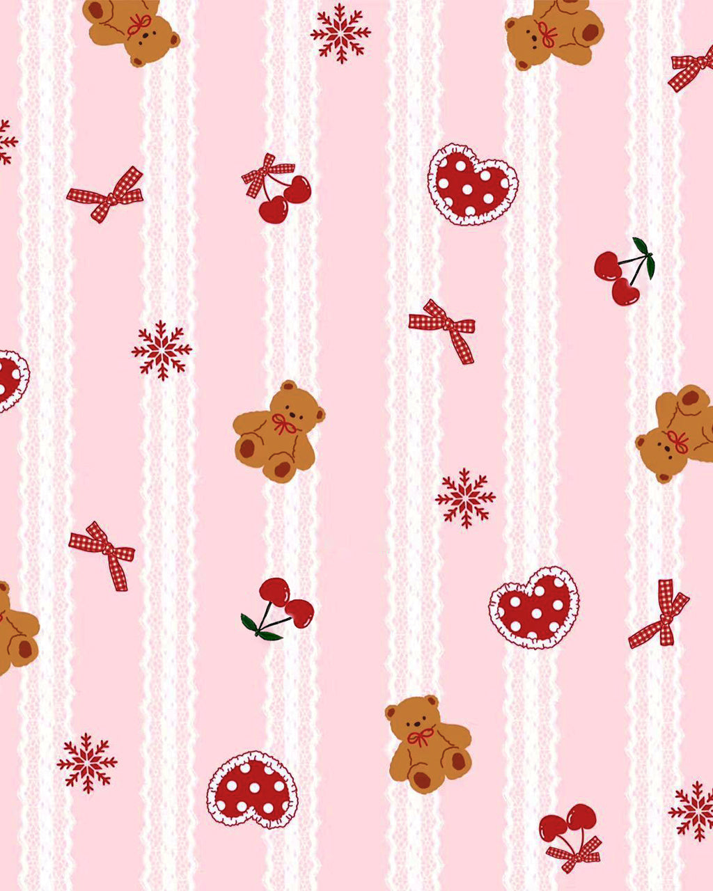 Bear Cherry Lace-Stripe Print Pajama Set OMFORT