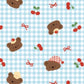 Fresh Blue Checkered Cherry Bear Print Pajama Set OMFORT