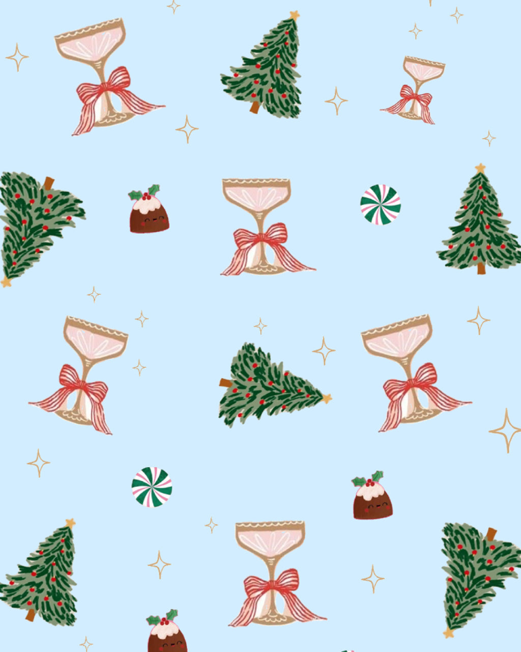 Christmas Tree Cocktail Print Pajama Set OMFORT