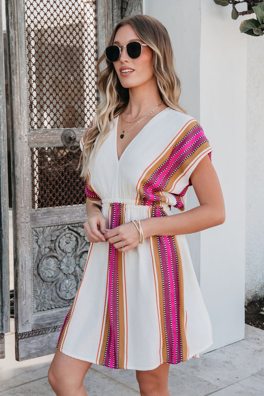 ELAN Natural Striped Kimono Dress OMFORT