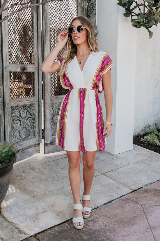 ELAN Natural Striped Kimono Dress OMFORT