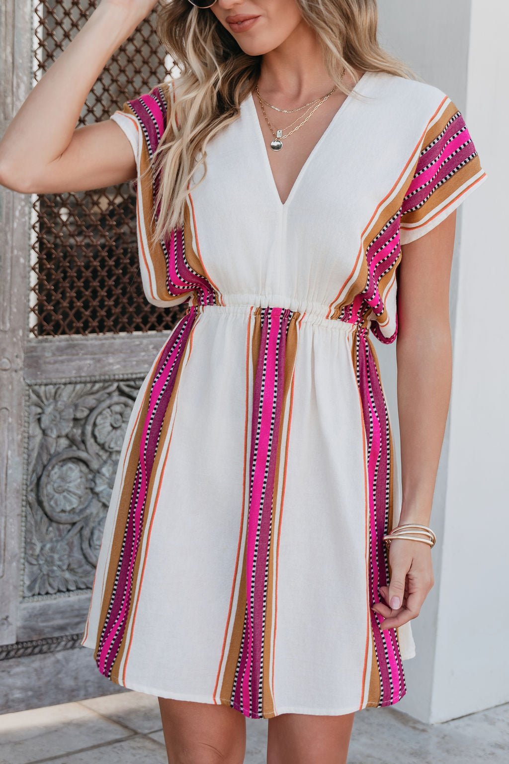 ELAN Natural Striped Kimono Dress OMFORT